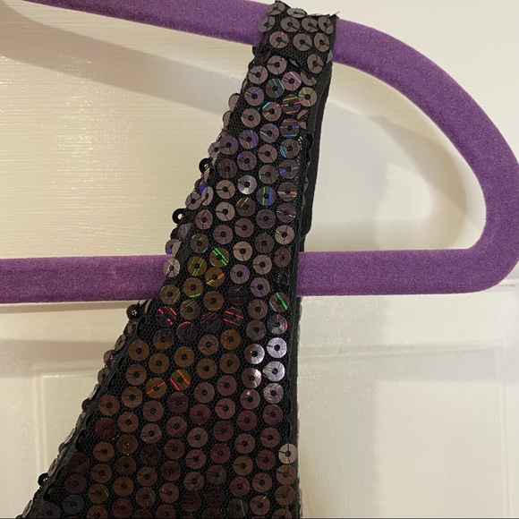 Line & Dot Thea Sequin Mini Dress in Black, Deep V-neck, NWT, Hidden Side Zipper - Picture 6 of 15